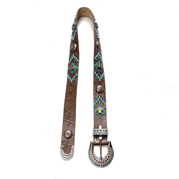 Rhinestones embellished Genuine Leather Western belt 34 main image 8